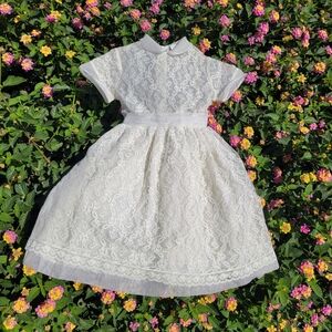 Vintage 1950s Cinderella Ivory Lace Girls Formal Dress Size 8
